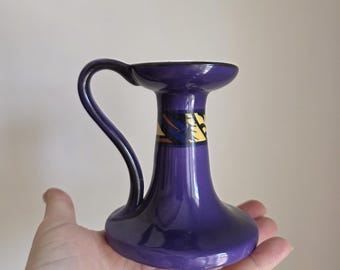 Vintage Purple Ceramic Candlestick Holder, Art Deco Design, Czechoslovakia