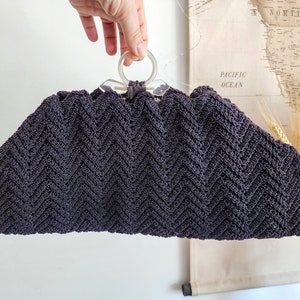 Navy Blue Vintage Clutch Purse with Ring