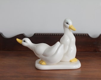 Pair of White Ceramic Ducks, Connected