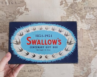 Rare Swallow & Ariell's Swallow's Centenary Gift Box Tin, 1854-1954