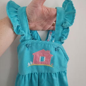 Vintage Turquoise Corduroy Ruffle Sleeve Health-tex Overalls, 18 Months