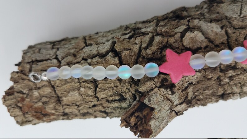 Handmade Bracelet Glass 6 mm Glass Opal /& Pink 15 mm Star 7 14 Bracelet
