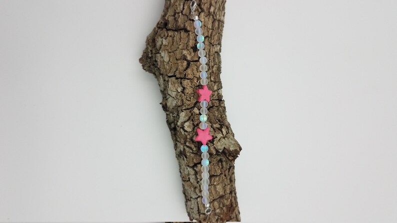 Handmade Bracelet Glass 6 mm Glass Opal /& Pink 15 mm Star 7 14 Bracelet