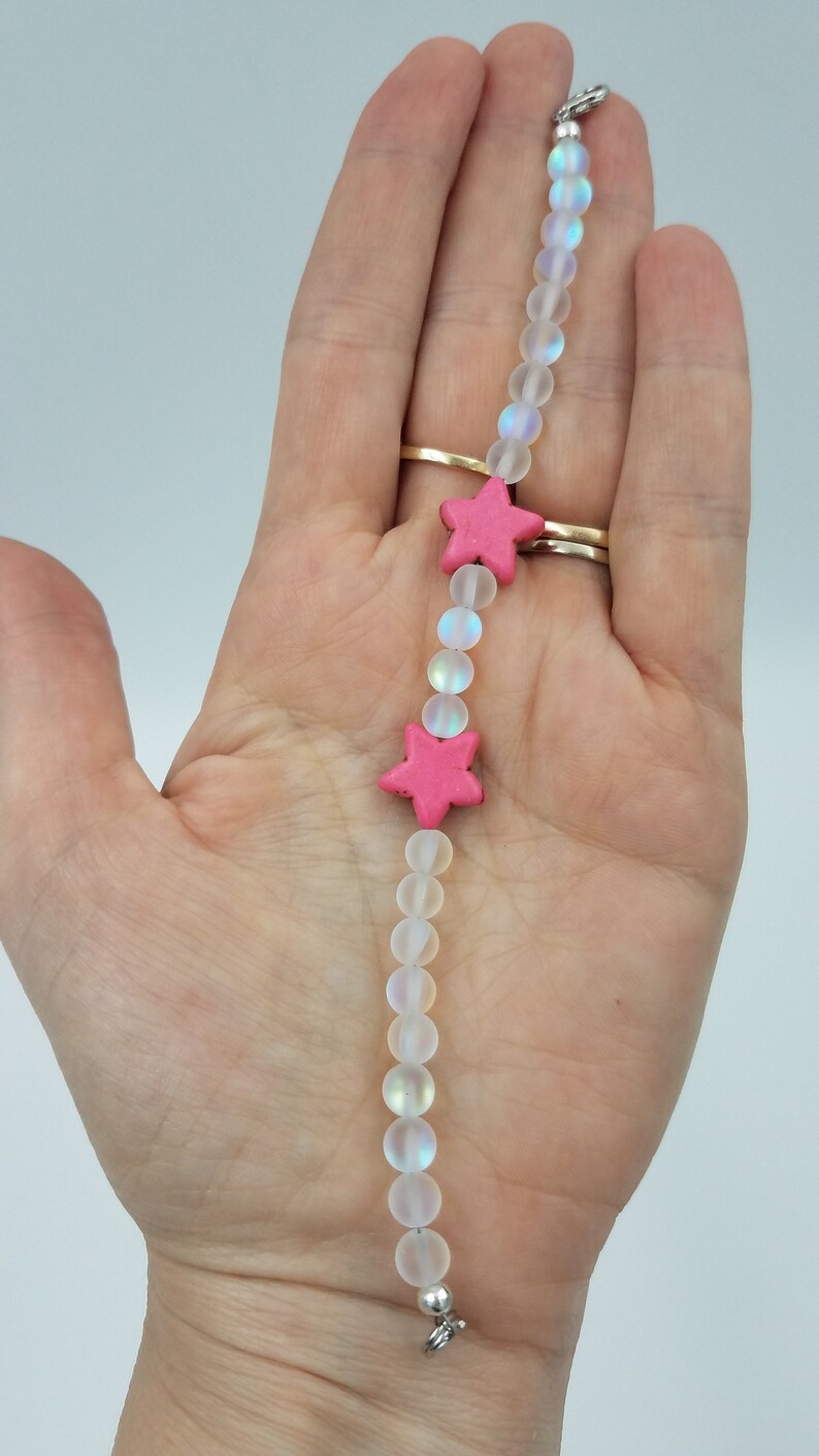 Handmade Bracelet Glass 6 mm Glass Opal /& Pink 15 mm Star 7 14 Bracelet