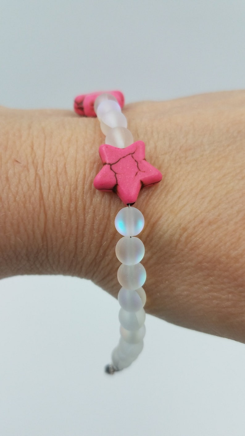 Handmade Bracelet Glass 6 mm Glass Opal /& Pink 15 mm Star 7 14 Bracelet