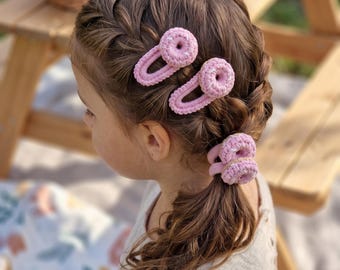 Conjunto de accesorios para el cabello de ganchillo, pinzas y coleteros hechos a mano, conjunto para el cabello de niña pequeña, lazos de punto para el cabello, conjunto de regalo para bebé niña