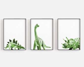 Bright Green Dinosaur set of 3 digital downloads, stegosaurus, triceratops, brontosaurus, dinosaur print, dinosaur decor, dinosaur wall art