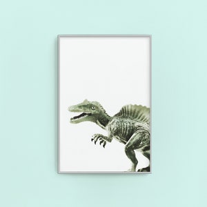 May include: A framed print of a green dinosaur with a frill on its back, against a white background.
