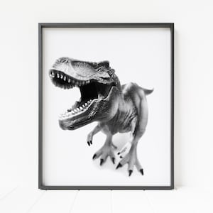 t-rex print, dinosaur wall decor, black and white dinosaur wall art, t-rex decor, dinosaur poster, roaring dinosaur print, children&#39;s decor