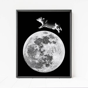 cow jumping over moon print, cow print, moon print, nursery wall art, nursery decor, nursery rhyme art