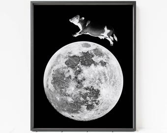 cow jumping over moon print, cow print, moon print, nursery wall art, nursery decor, nursery rhyme art