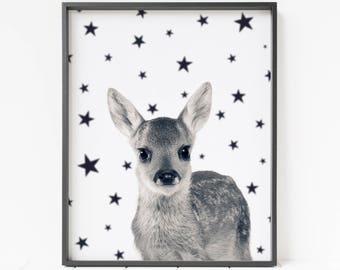 baby deer print, woodland decor, woodland animal art, deer wall art, baby animal print