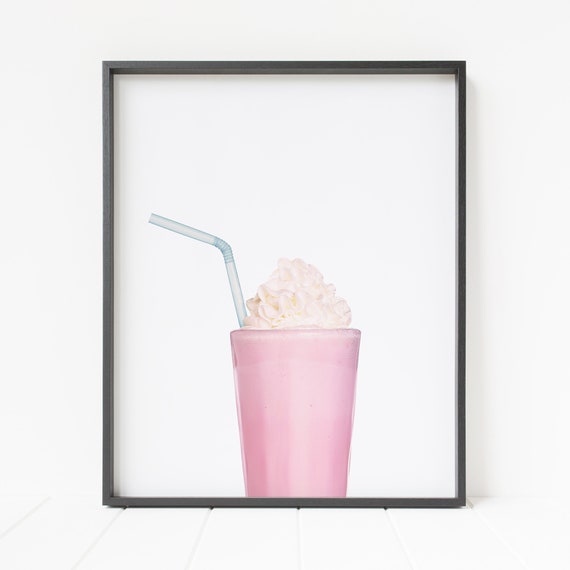 pink strawberry shake print, milkshake wall art, printable shake, children's room art
