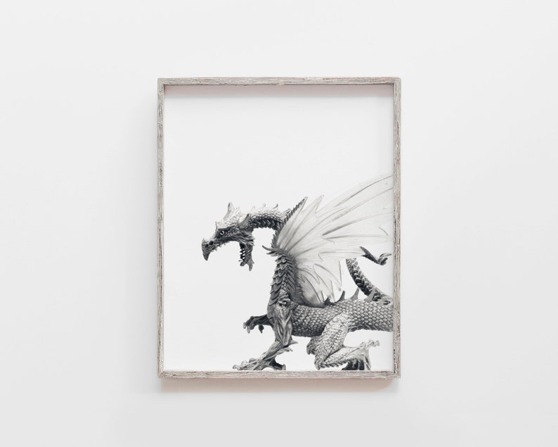draketryck, drakeväggkonst, drakeväggdekor, fantasidekor, minimalistisk drake bild 6