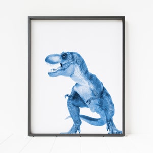 impression de dinosaure t-rex, tyrannosaure bleu, décor de dinosaure, dinosaure imprimable, art de pépinière de dinosaure