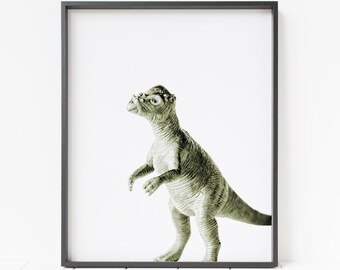 printable dinosaur wall art, muted green dinosaur print, dinosaur decor, dinosaur nursery, pachycephalosaurus, dome head dinosaur