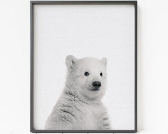 Impresión de oso polar, arte de pared de animales para guardería, decoración de oso polar, decoración imprimible para guardería