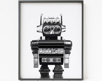 robot wall decor, robot print, robot poster, robot decor, minimalist robot art, robot nursery decor