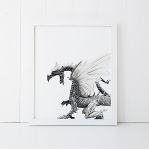 draketryck, drakeväggkonst, drakeväggdekor, fantasidekor, minimalistisk drake bild 4