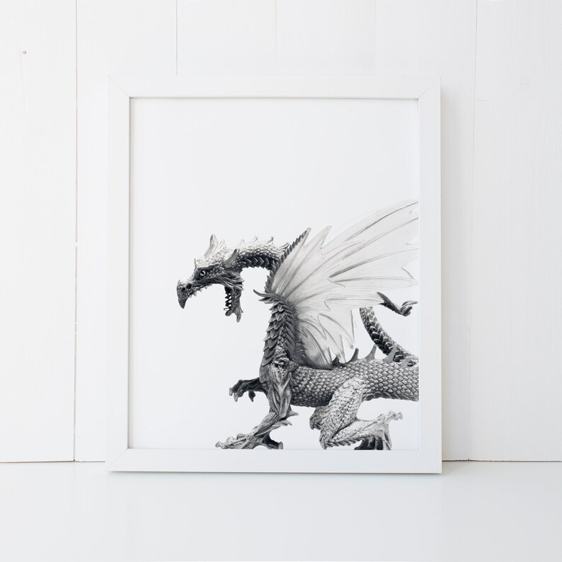 draketryck, drakeväggkonst, drakeväggdekor, fantasidekor, minimalistisk drake bild 4