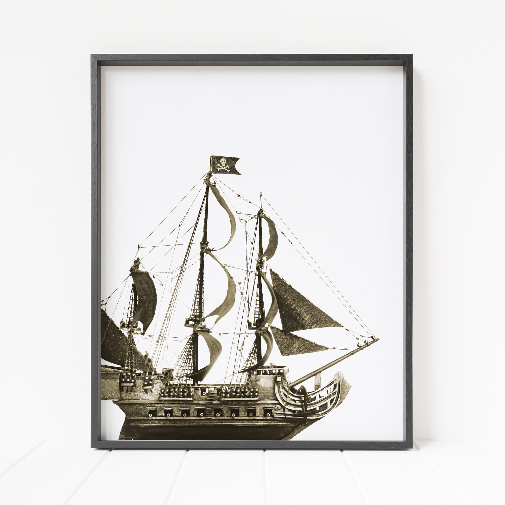 pirate ship wall art, pirate ship print, clipper ship print, nautical decor, color ship art