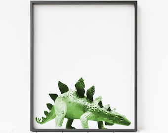 bright green stegosaurus dinosaur print, dinosaur wall art, dinosaur decor, stegosaurus wall decor