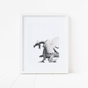 draketryck, drakeväggkonst, drakeväggdekor, fantasidekor, minimalistisk drake bild 2