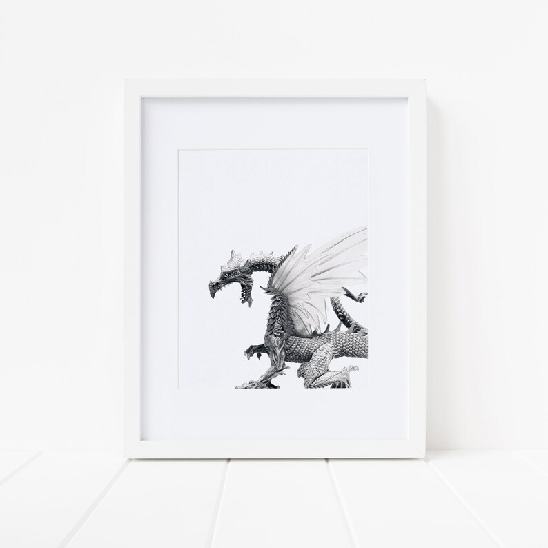 draketryck, drakeväggkonst, drakeväggdekor, fantasidekor, minimalistisk drake bild 2