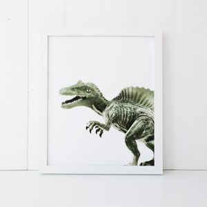 May include: A framed print of a green dinosaur with a spiky back, against a white background.