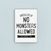 No Monsters Allowed, Playroom Wall Decor, Nursery Typography Print ...