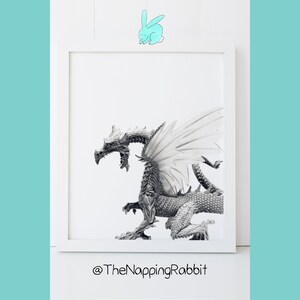 draketryck, drakeväggkonst, drakeväggdekor, fantasidekor, minimalistisk drake bild 9