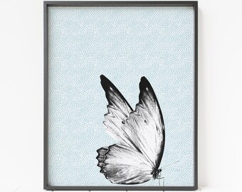 butterfly print, butterfly wall art, black and white butterfly, butterfly nursery art