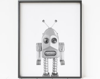 cute robot print, printable robot, robot nursery decor, minimalist robot wall art