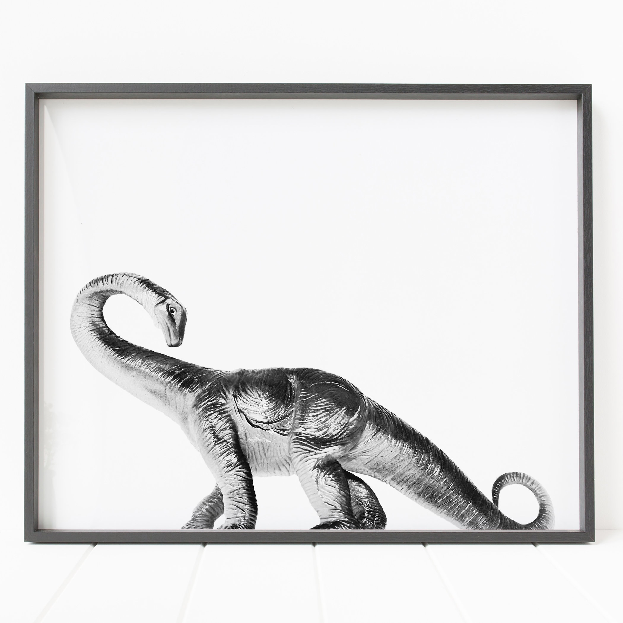 Longneck Dinosaur Print, Black and White Dinosaur Wall Decor