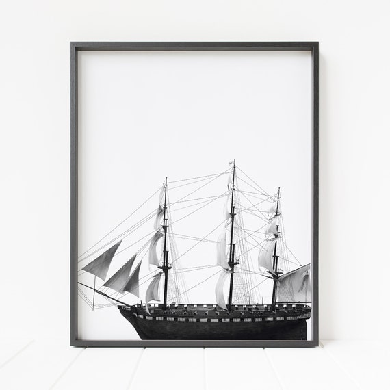 clipper ship wall art, maritime decor, nautical nursery art, coastal decor, boat print