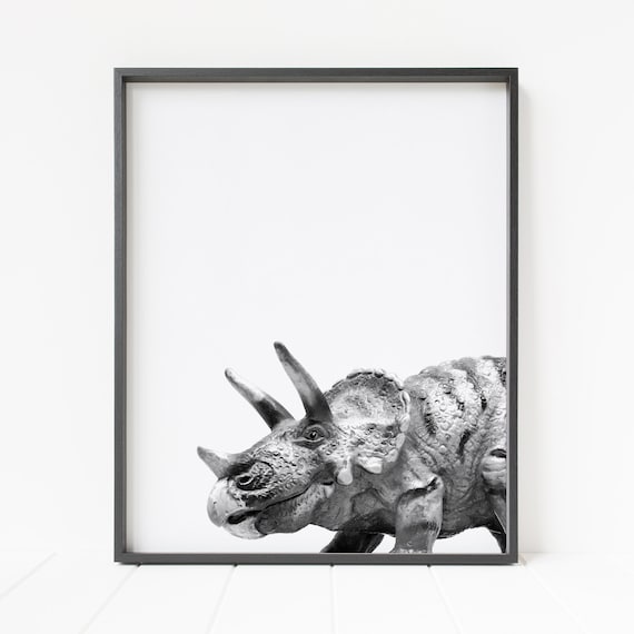 Dinosaur print, dinosaur wall art, printable dinosaur poster, triceratops print, nursery decor, black and white nursery art, dinosaur decor