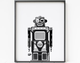 robot print, robot decor, printable robot, robot wall art