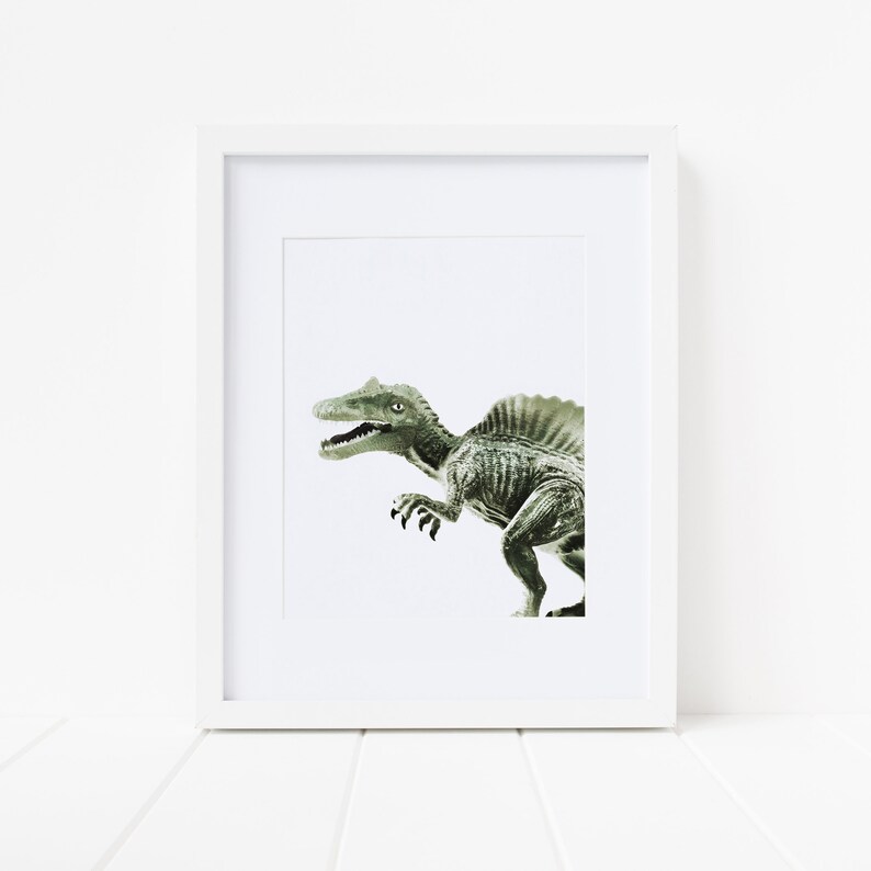 May include: A framed print of a green dinosaur with a frill on its back. The dinosaur is facing the right side of the image.