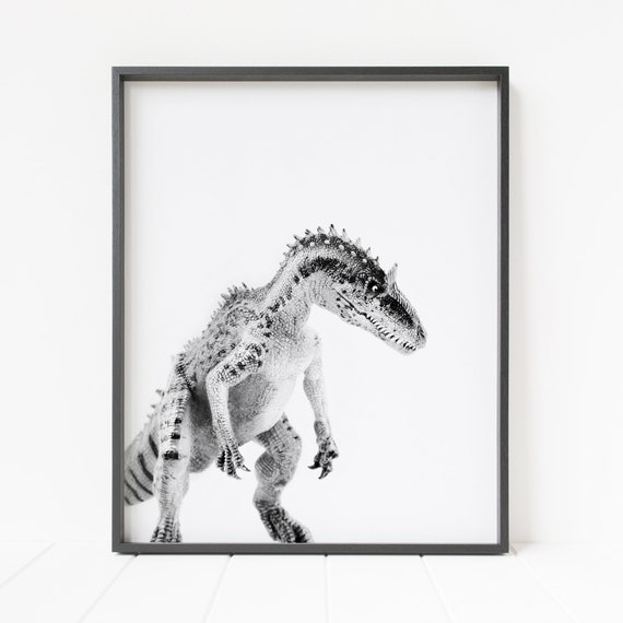 dinosaur print, black and white dinosaur wall art, nursery decor, children's room art
