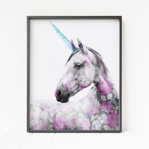 unicorn print, floral print, horse print, unicorn nursery decor, unicorn wall art