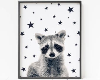 Waschbär Druck, Baby Tier Druck, Waldtier Druck, Waldtier Druck, Kinderzimmer Dekor