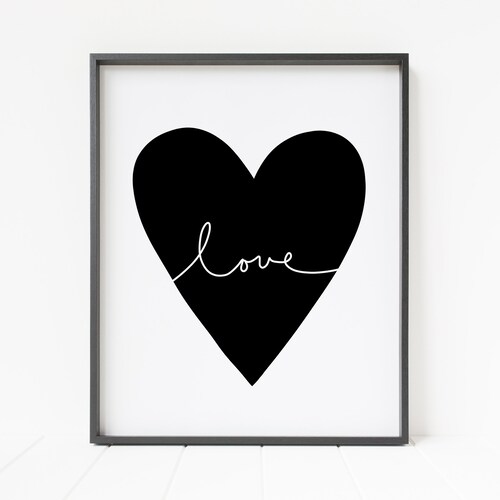 Heart Wall Art Print Black and White Print Digital Download | Etsy