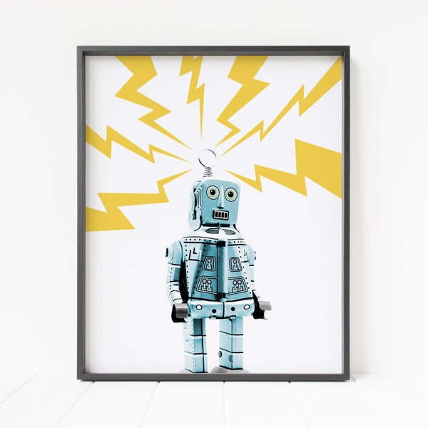 robot print, robot wall art, boy's room decor, robot nursery art, robot poster, playroom decor