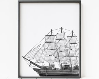 nautical wall art, clipper ship print, maritime decor, sailboat print, printable boat wall art