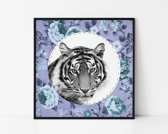 tiger wall art, tiger print, nursery animal print, safari nursery decor, tiger decor