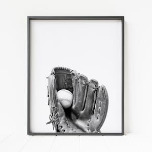 baseball mitt print, mitt and ball, baseball decor, baseball wall art, baseball wall decor, minimalist baseball art