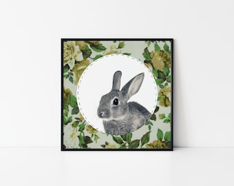 bunny print, rabbit print, woodland animal decor, woodland nursery, printable rabbit wall art