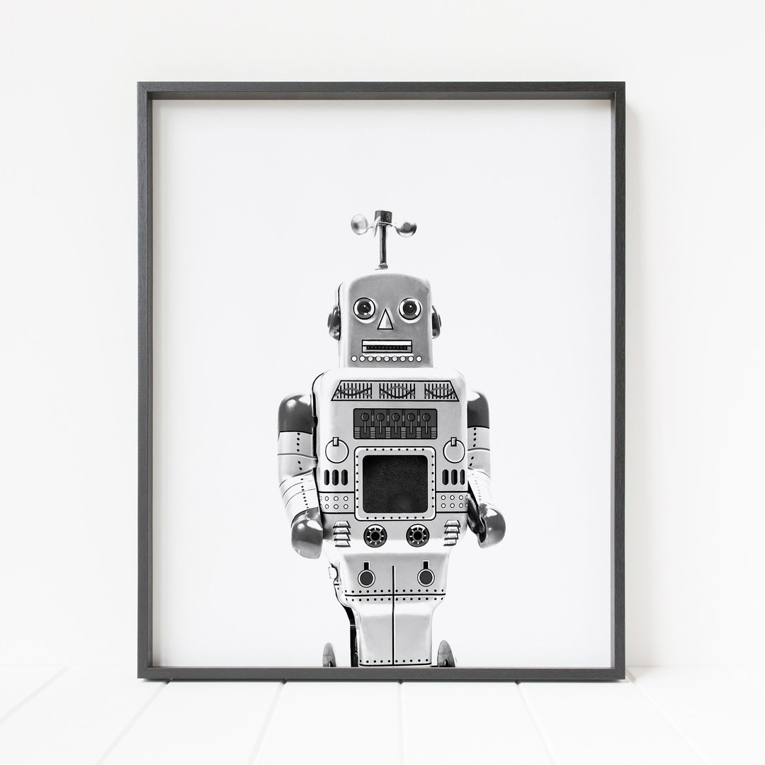 Robot Wall Art, Robot Wall Decor, Robot Nursery Art, Retro Robot Print