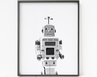 robot wall art, robot wall decor, robot nursery art, retro robot print, printable robot poster