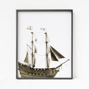 pirate ship print, nautical decor, maritime decor, clipper ship print, color ship art